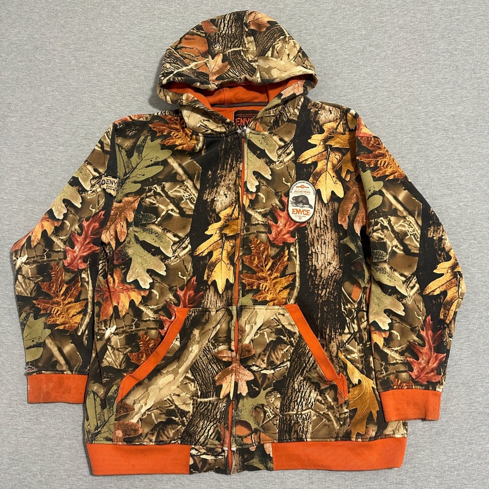 Enyce Real Tree Camo Full Zip Hoodie Trim Hunting Streetwear Orange Mens 3XL